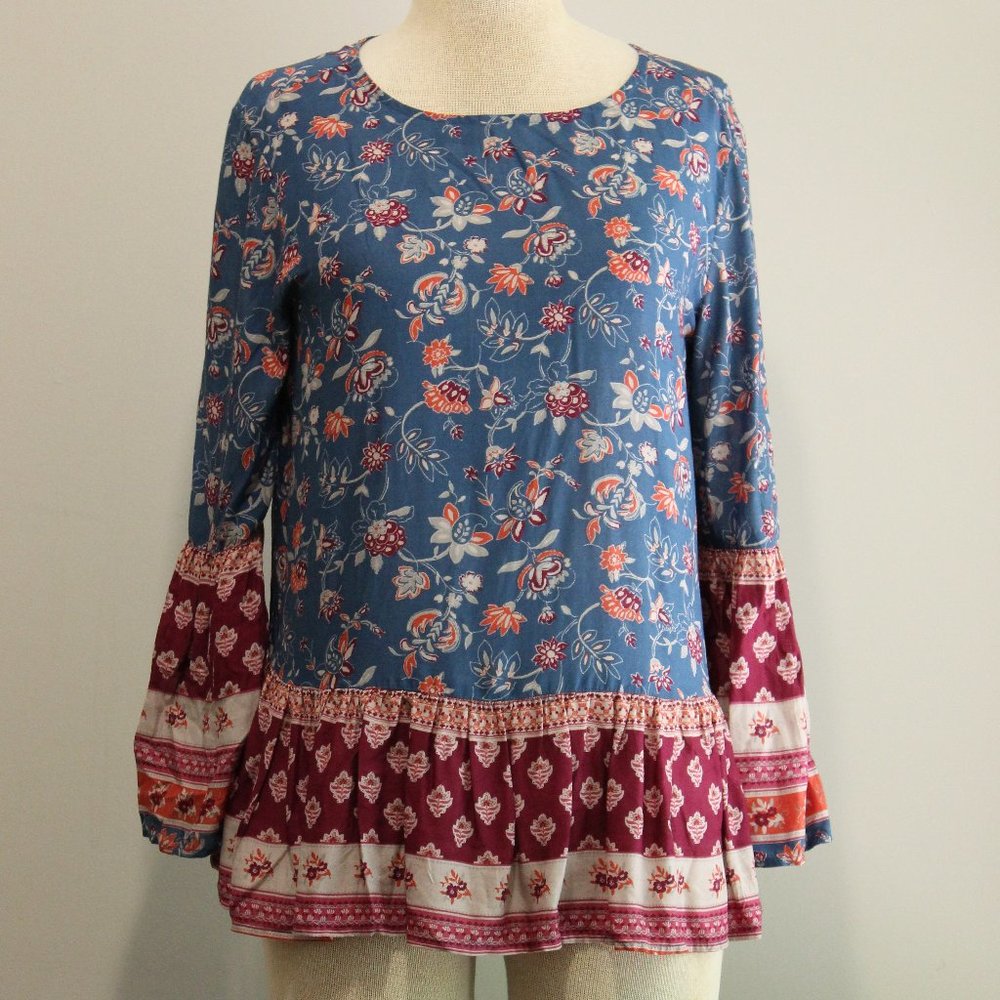 Floral Paisley Bell Sleeve Boho  Peasant Blouse